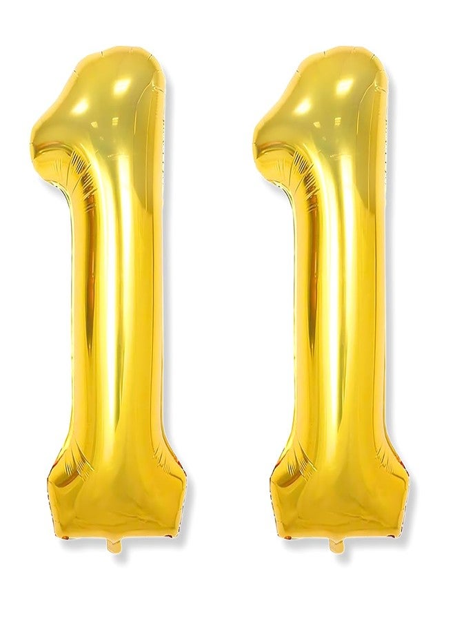 Flyloons بالون ذهبي من رقائق الألومنيوم على شكل الرقم 11 من فلاي لونز، مقاس 16 بوصة، عبوة من قطعتين لتزيين حفلات أعياد الميلاد | بالونات السنة الحادية عشرة | أحد عشر - Image 1